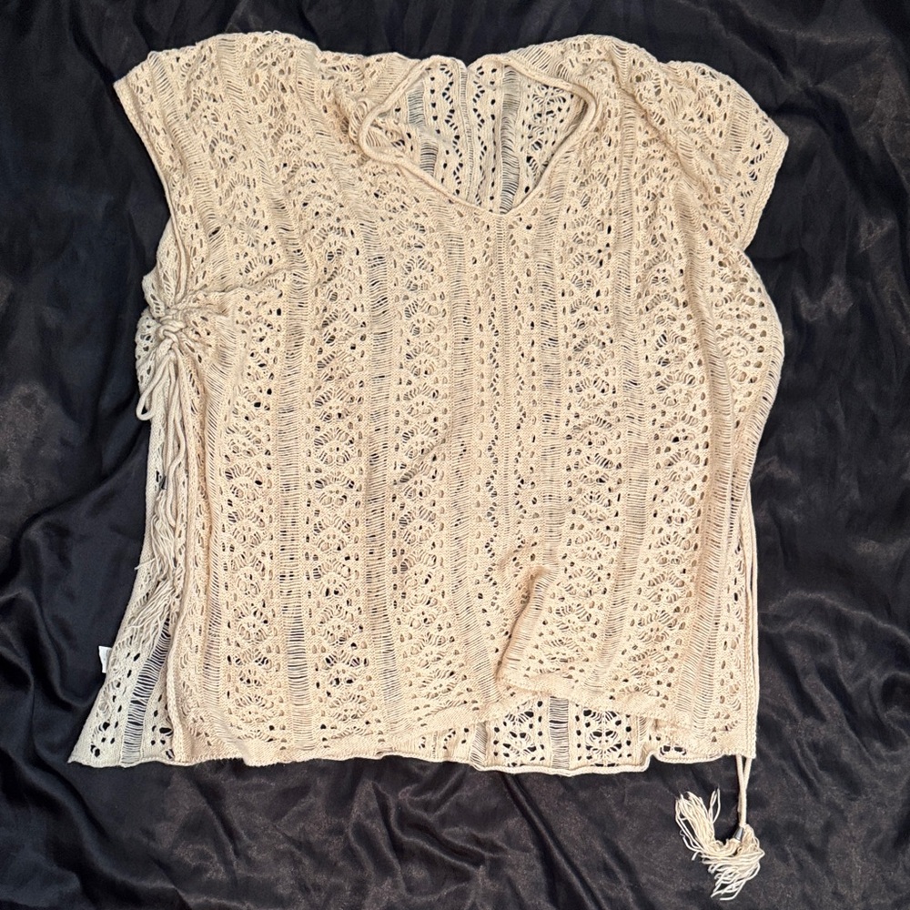 Beach cover up Crochet Knit Tunic Top in Cream